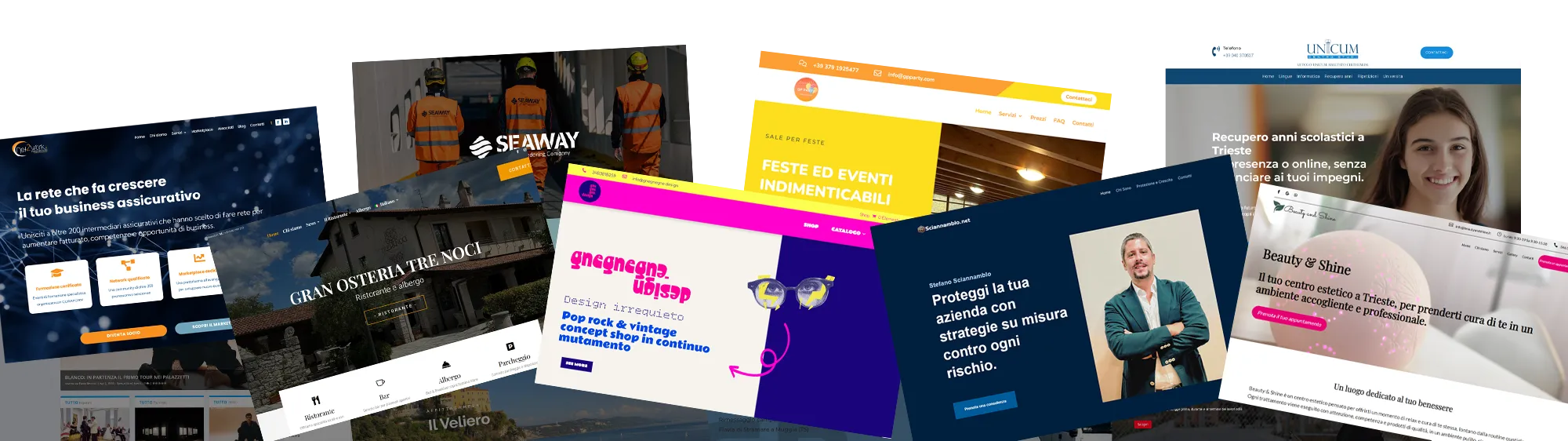 Screenshot di otto siti diversi realizzati da anawim